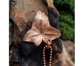 Electroplated Copper Ivy Leaf Pendant: Rustic Bohemian Jewelry