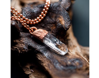 Colgante de cuarzo de cobre electroformado: collar de cristal estilo vintage