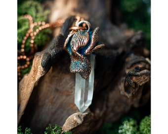 Electroformed Copper Quartz Pendant, Vintage Style Flowers