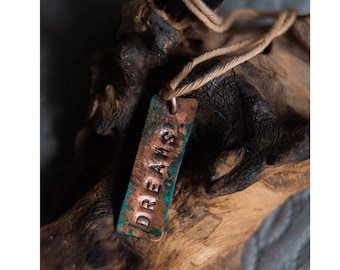 Electroformed Copper Tag Necklace, Personalized Patina Pendant