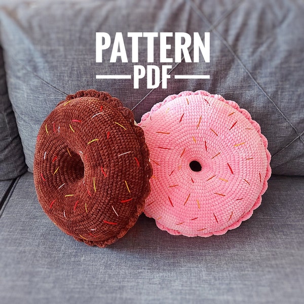 Crochet donut pillow pattern, donut pattern, Amigurumi pattern for beginner, Crochet donut tutorial