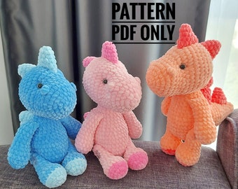 Crochet Dinosaur Pattern PDF – Dino Amigurumi Pattern, T-Rex Plush Toy Tutorial, Instant Download