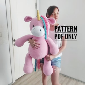 Crochet big pink house - unicorn pillow pattern, big horse pattern, Amigurumi patterns, Crochet unicorn tutorial