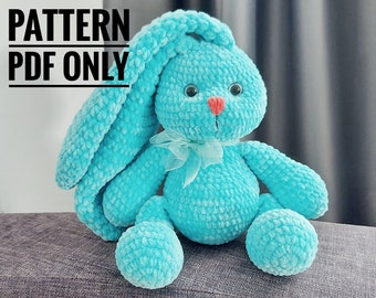 crochet plushie blue bunny toy pattern, CROCHET PDF PATTERN (English)