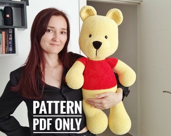 Crochet big bear pillow pattern, big bear pattern, Amigurumi pattern for beginner, Crochet bear tutorial