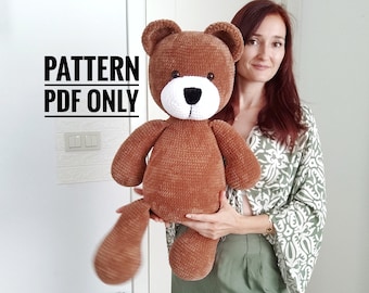 Crochet big bear pillow pattern, big bear 21.6 inches pattern, Amigurumi pattern for beginner, Crochet bear tutorial