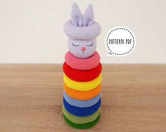 Crochet Bunny Stacking Toy Pattern: Rainbow Rings (PDF Pattern)