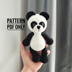 Crochet panda bear toy amigurumi pattern, easy crochet toy pdf pattern, crochet animals pattern