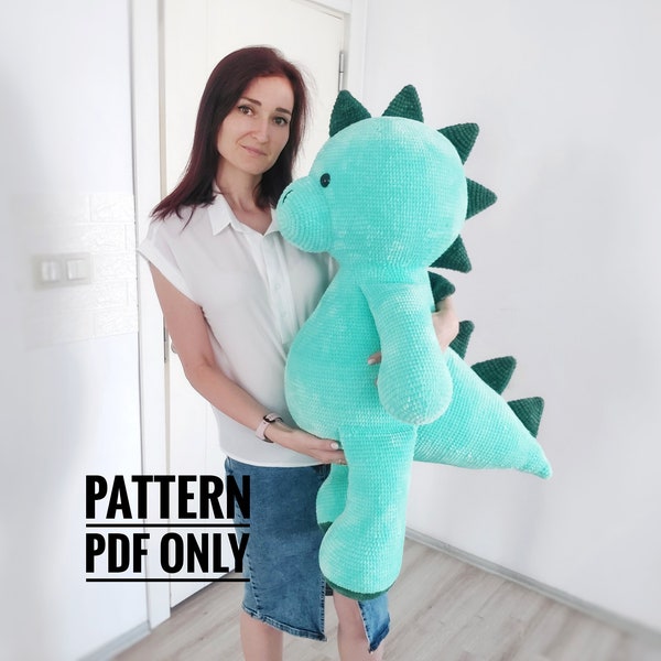 PDF peluche dinosaurio grande Patrón de Ganchillo, Patrón de Ganchillo dinosaurio grande, Patrón Amigurumi dinosaurio grande (inglés)