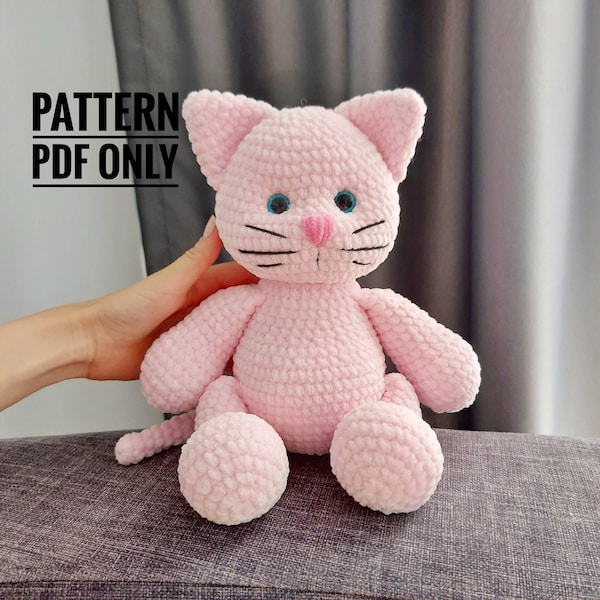 Crochet cat doll patern English, Cat Amigurumi Pattern, seamless crocheted kitten instructions, baby shower, birthday gift, home decor
