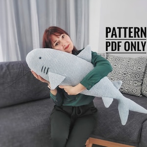 Crochet Big Shark pillow Pattern, Shane the Shark Crochet Pattern, big Shark Amigurumi Pattern, Shark Crochet pillow Pattern