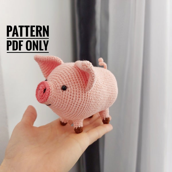 Pattern instructed Pig, funny pig pattern, Piggy Pillow Pattern, Cute Pig Plushie Pattern, Crochet Piggy Pattern