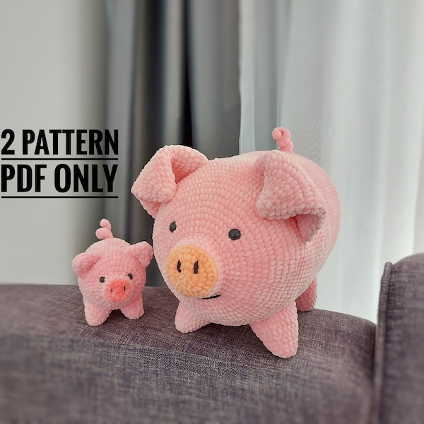 Pattern instructed pillow Pig, funny pig pattern, Piggy Pillow Pattern, Cute Pig Plushie Pattern, Crochet Piggy Pattern