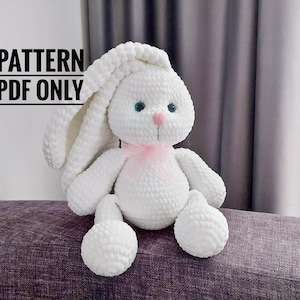 crochet plushie white bunny toy pattern, Crochet rabbit amigurumi pattern, Crochet animals, CROCHET PDF PATTERN (English)