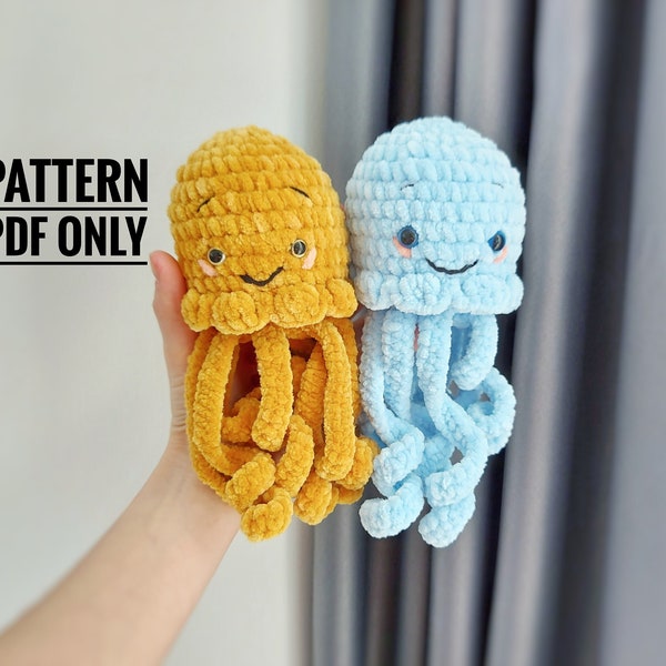 squid Crochet PATTERN Plush, Amigurumi Kawaii Stuffed Sea Animal, squid stuffed animal, amigurumi squid