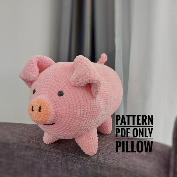 Pattern instructed pillow Pig, funny pig pattern, Piggy Pillow Pattern, Cute Pig Plushie Pattern, Crochet Piggy Pattern