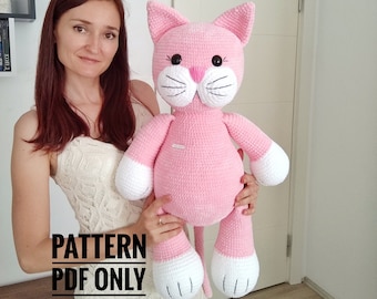 Crochet big cat doll patern, big cat Amigurumi Pattern, seamless crocheted kitten instructions, birthday gift, diy present, home decor