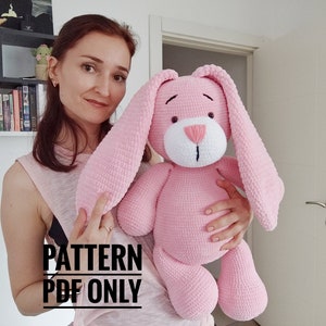 Crochet big bunny pillow pattern English, big bunny pattern, Amigurumi pattern for beginner, Crochet bunny tutorial