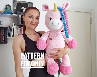 Crochet big pink house - unicorn pillow pattern, big horse pattern, Amigurumi patterns, Crochet unicorn tutorial