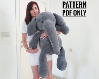 Crochet big grey elephant pillow pattern, big elephant pattern, Amigurumi patterns, Crochet elephant tutorial