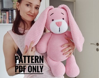 Crochet big bunny pillow pattern English, big bunny pattern, Amigurumi pattern for beginner, Crochet bunny tutorial