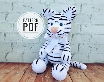 Crochet tiger toy pattern - Easy amigurumi white tiger PDF crochet pattern - Crochet animals