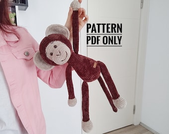 Crochet brown monkey toy pattern English, Amigurumi monkey PDF, Monkey Pattern,  Michael the Monkey, PDF Tutorial, instant download