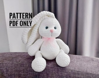 crochet plushie white bunny toy pattern, Crochet rabbit amigurumi pattern, Crochet animals, CROCHET PDF PATTERN (English)