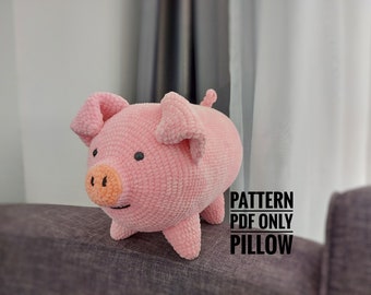 Pattern instructed pillow Pig, funny pig pattern, Piggy Pillow Pattern, Cute Pig Plushie Pattern, Crochet Piggy Pattern