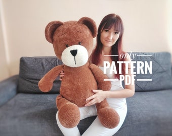 Crochet big bear pillow pattern, big bear pattern, Amigurumi pattern for beginner, Crochet bear tutorial