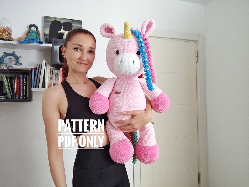 Crochet big pink house unicorn pillow pattern, big horse pattern, Amigurumi patterns, Crochet unicorn tutorial image 1