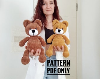 Crochet bear teddy pattern, bear gift pattern, Stuffed teddy bear pattern, Custom plush, Personalized gift, Baby keepsake, bear decor