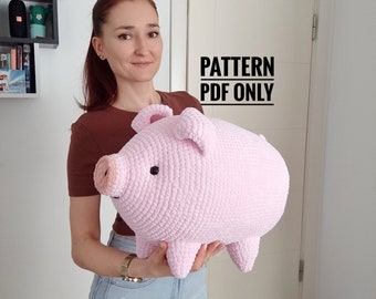 Pattern instructed pillow Pig, funny pig pattern, Piggy Pillow Pattern, Cute Pig Plushie Pattern, Crochet Piggy Pattern