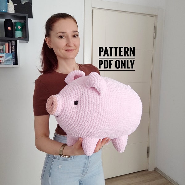 Pattern instructed pillow Pig, funny pig pattern, Piggy Pillow Pattern, Cute Pig Plushie Pattern, Crochet Piggy Pattern