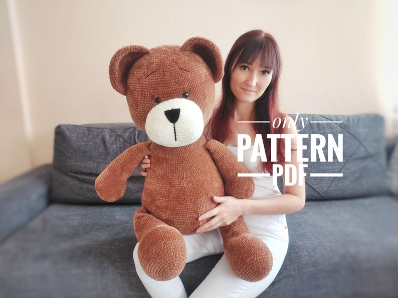 Crochet big bear pillow pattern, big bear pattern, Amigurumi pattern for beginner, Crochet bear tutorial image 1