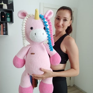 Crochet big pink house unicorn pillow pattern, big horse pattern, Amigurumi patterns, Crochet unicorn tutorial image 5