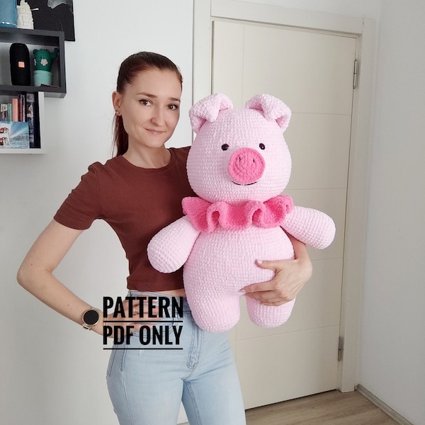 Pattern instructed pillow Pig, funny pig pattern, Piggy Pillow Pattern, Cute Pig Plushie Pattern, Crochet Piggy Pattern