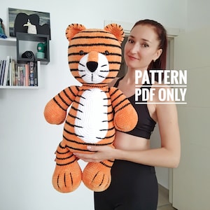 Crochet big tiger pillow pattern, big tiger 21.6 inches pattern, Amigurumi pattern for beginner, Crochet orange tiger tutorial