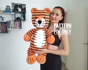 Crochet big tiger pillow pattern, big tiger 21.6 inches pattern, Amigurumi pattern for beginner, Crochet orange tiger tutorial