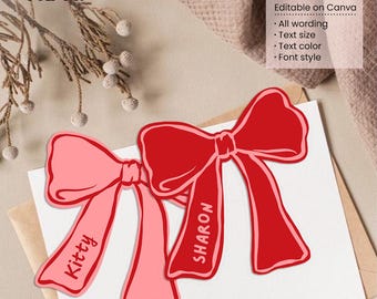 Bow Place Card Template, Elegant Wedding Seating (Editable Canva)