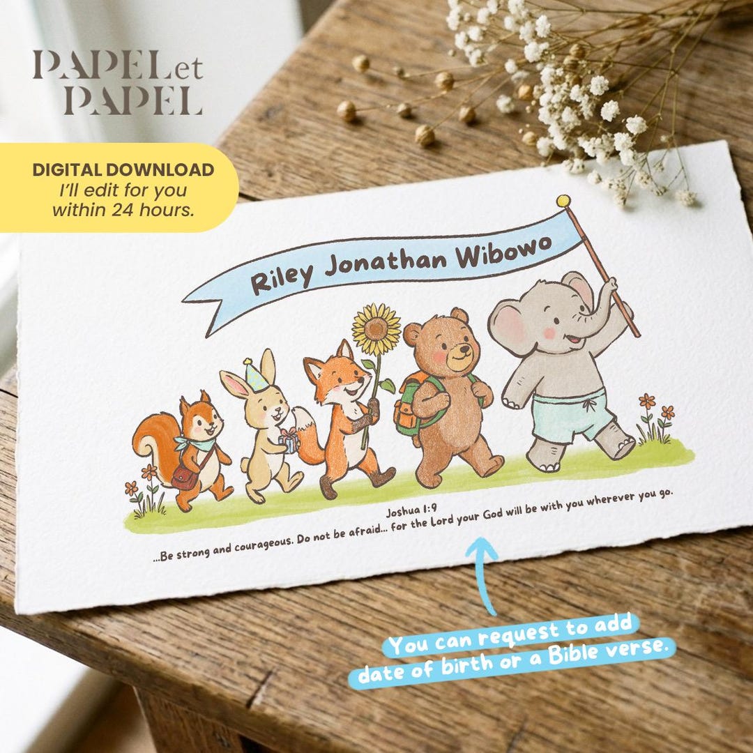 Custom Name Nursery Wall Art, Personalized Woodland Animal Parade ...