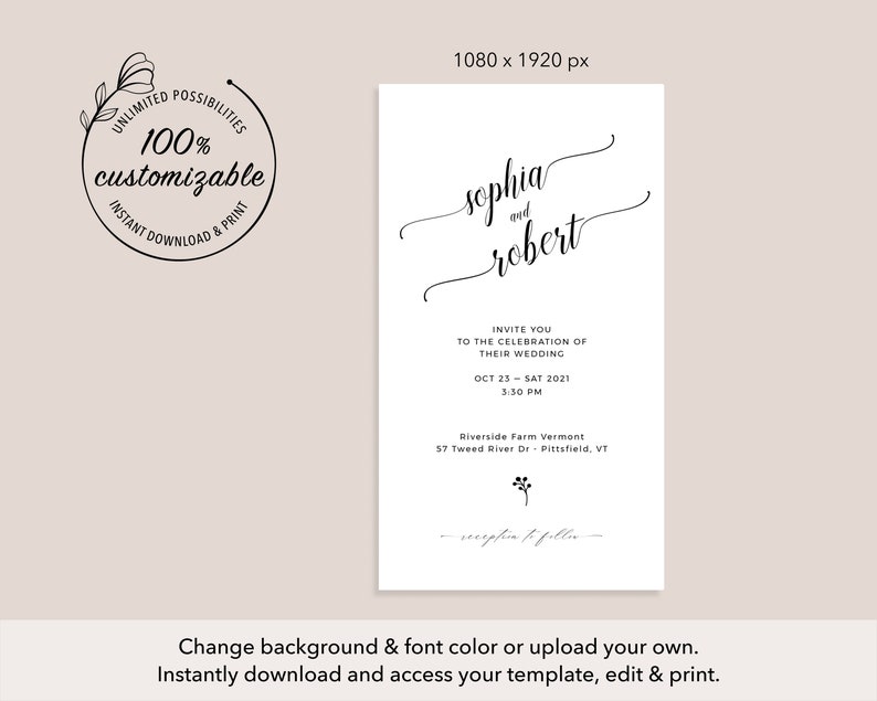 Calligrhaphy Digital Wedding Invitation Templett #Sophia INSTANT DOWNLOAD Editable WeddingTemplate Editable Electronic Invite template