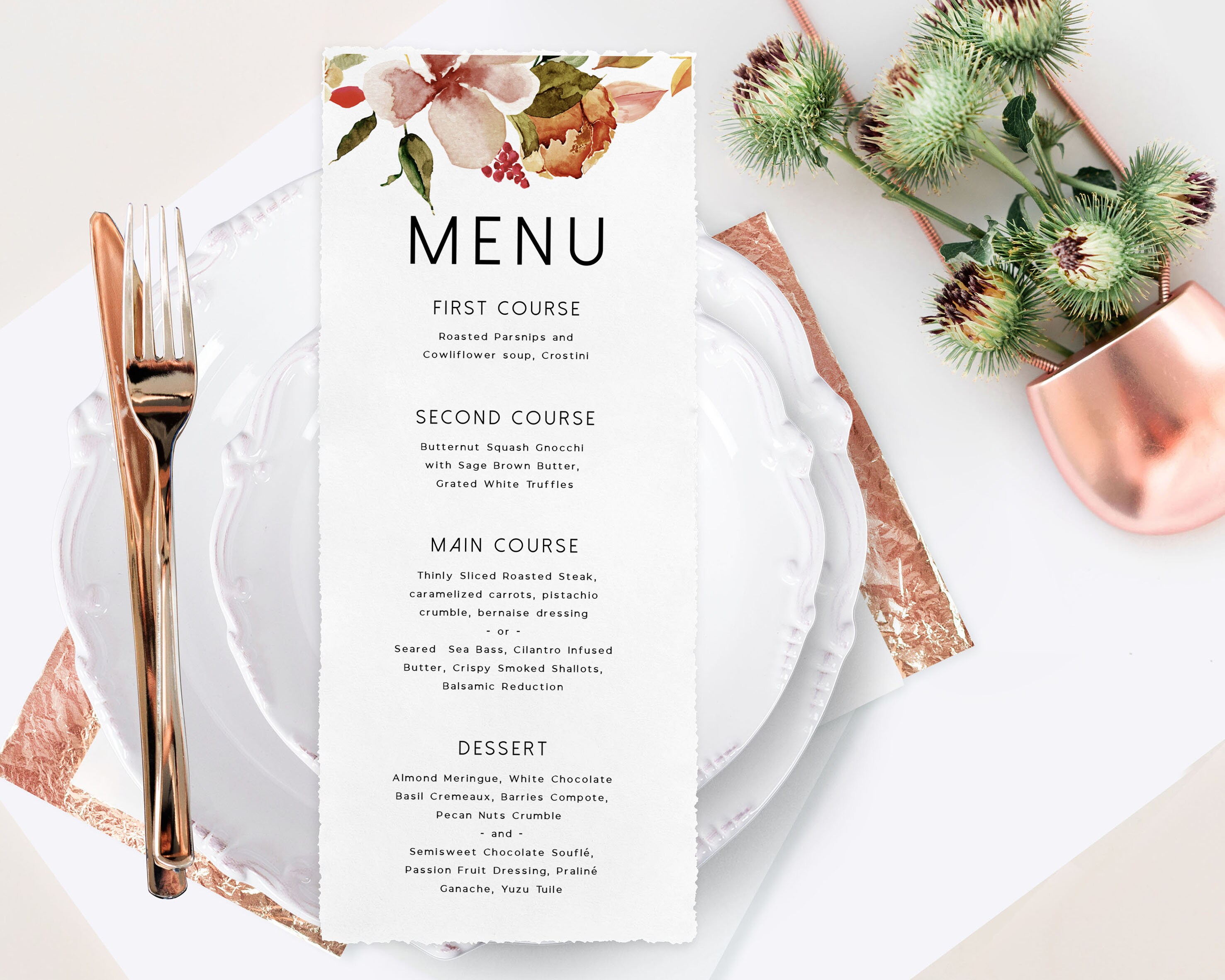 Flower Menu Card Wedding Template 100 Editable Boho Wedding Etsy