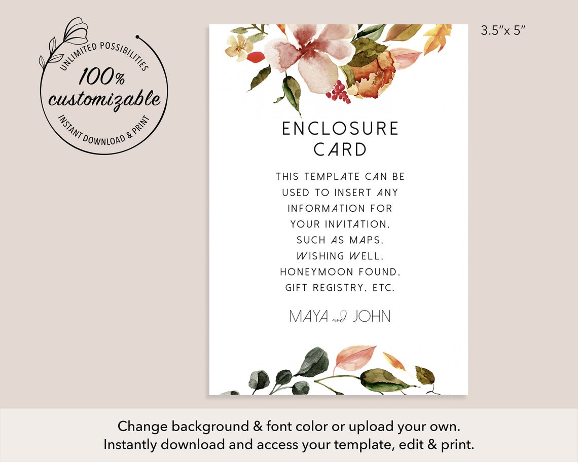 Printable Enclosure Card Template 100 Editable Card Flower Etsy