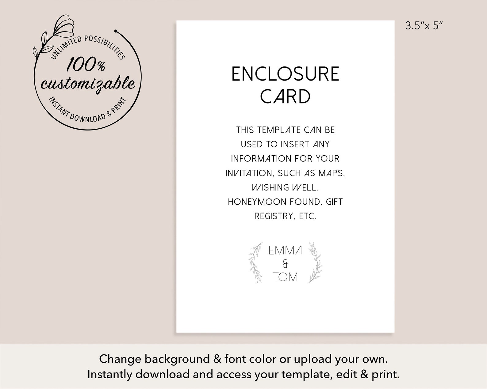 Modern Wedding Enclosure Card Template 100 Editable Wedding Etsy