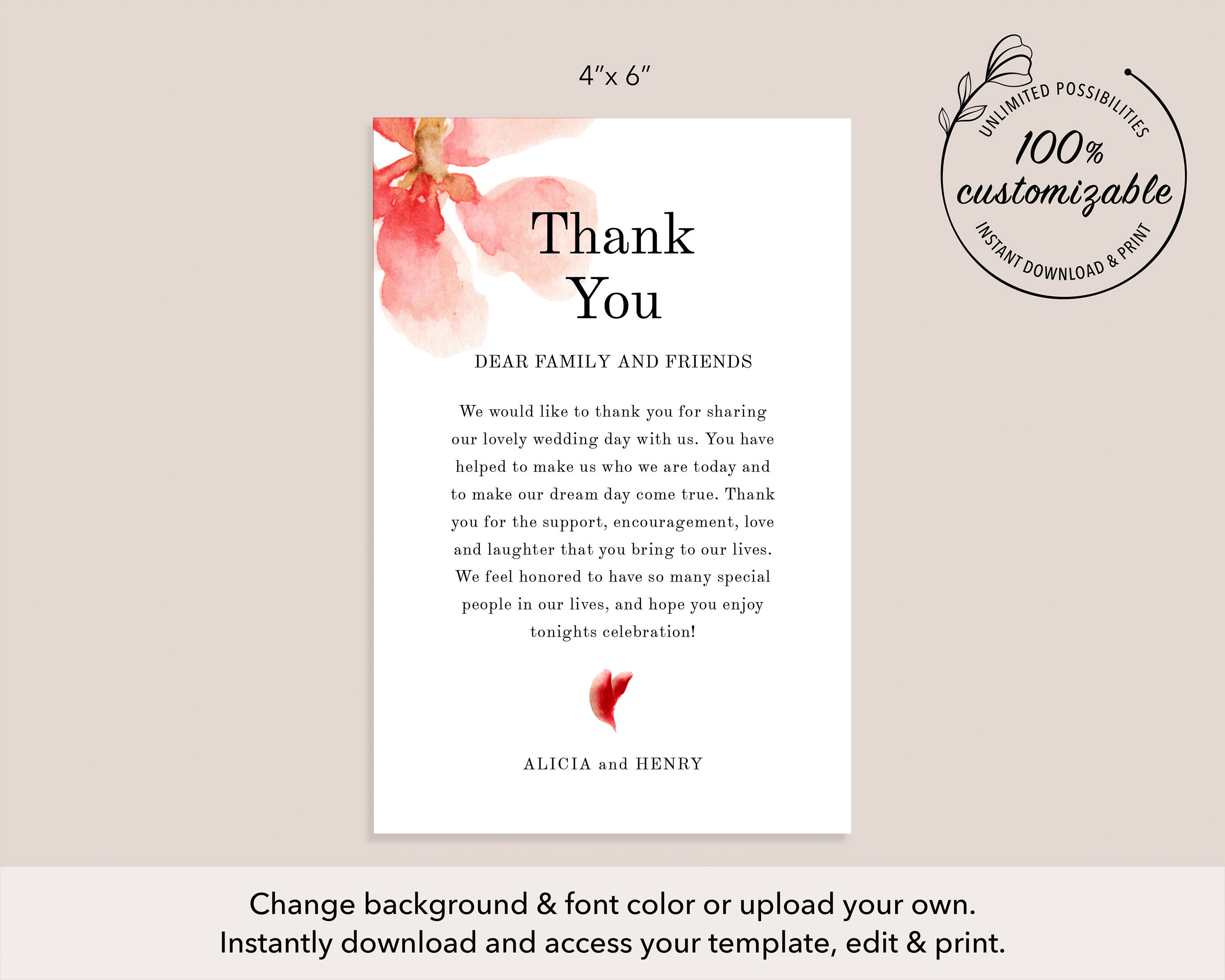Flower Wedding Thank You Letter 100 Editable Boho Thanks Etsy
