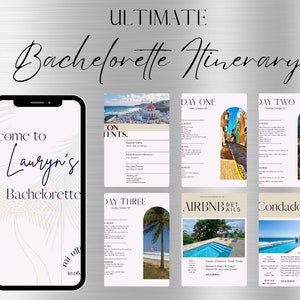 Itinéraire de Bachelorette, modèle numérique, planificateur de Bachelorette modifiable, Invitation, itinéraire de Bachelorette Mobile, Canva, neutre moderne