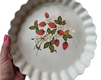 Sheffield Strawberries n Cream Stoneware Quiche Tart Pan 10 Inc Vintage Japan F1