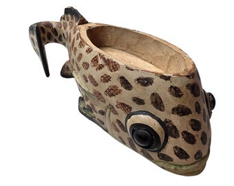 Plato decorativo de madera tallada a mano con forma de pez, estilo vintage, con motivos de arte popular, 8,5 pulgadas, tamaño A4.