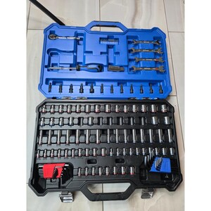 Juego de herramientas mecánicas Kobalt con estuche, vasos SAE métricos, llaves de carraca, llave hexagonal H1